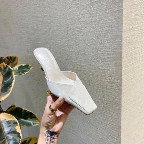 Retro Baotou Womens Square Toe Thick with Baotou High-heeled Half Slippers Womens Outer Wear Fashion Muller Shoes Women