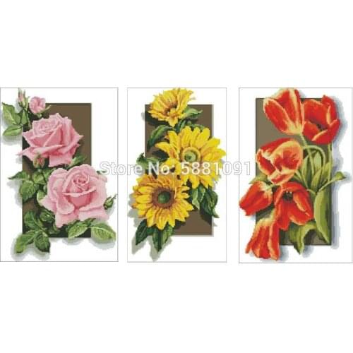 Tulip rose sunflower patterns Counted Cross Stitch 11CT 14CT 18CT DIY Cross Stitch Kits Embroidery Needlework Sets home decor