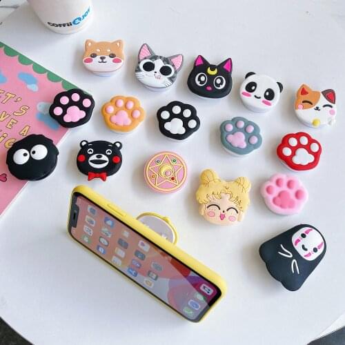 Universal Cute Phone Holder For iPhone Samsung Huawei Ring Stretch Holder For OPPO Xiaomi Cartoon Kitten Silicone Phone Holder