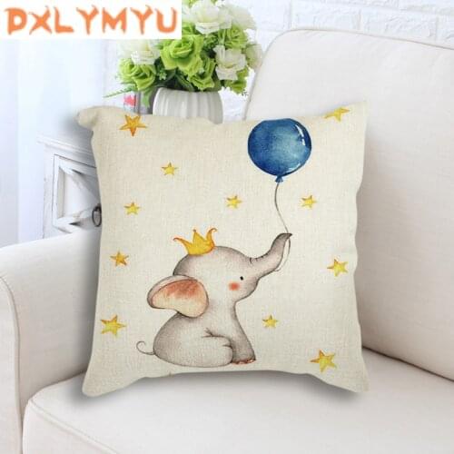 Cozy Popular Watercolor Elephant Printed Cushion Home Decorative Pillows Cotton Linen Seat Back Cushions Bedding Pillowcase