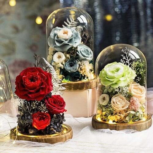 Eternal Flower with Glass Dome Real Flower Forever Love Wedding Favor Party Gifts for Women Decor