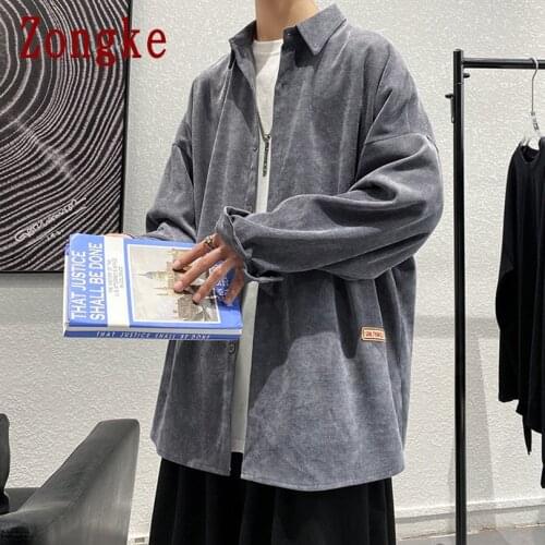 Zongke Corduroy Harajuku Shirt Men Clothing Shirts For Men Tops Korean Fashion Men Shirt Long Sleeve 5XL 2021 Summer New Arrival