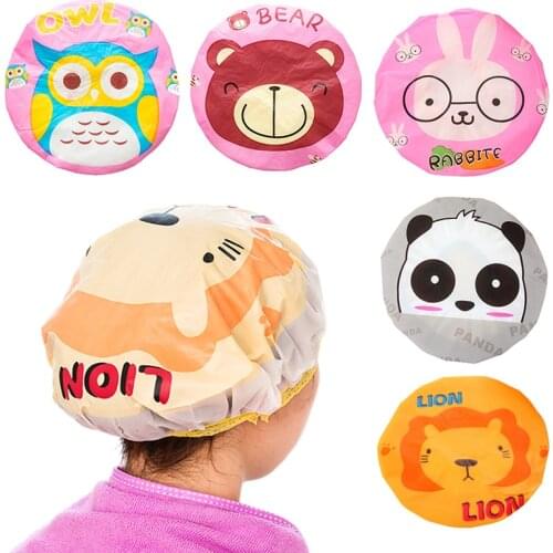 Cartoon Animal Waterproof Shower Bath Hair Cap Resuable Lace Elastic Band Blow Dryer Hair Steamer