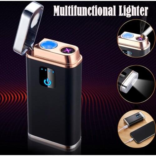 Electric Double Arc Lighter Multi-function USB Lighter With Power Bank LED Flashlight Dropship Suppliers Gadgets For Men