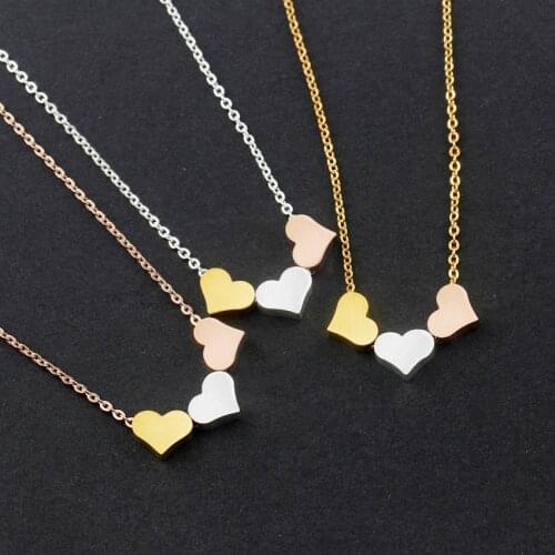 Wholesale 10piece Rose Gold Color Tiny Three Heart Necklace For Women Wedding Jewelry Gift Stainless Steel Chain Choker Necklace