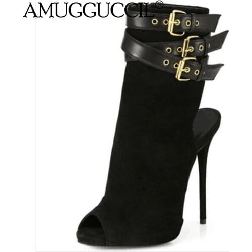 Customize 2021 New Plus Big Size 35-52 Black Wine-red Buckle Fashion Sexy High Heel Female Lady Sandals Women Summer Boots X1975