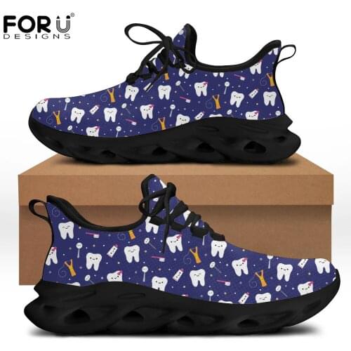 FORUDESIGNS Teeth/Dentist Print Women Flats Shoes Causal Lace Up Breathable Sneakers Girls Summer Outdoor Walking Shoes