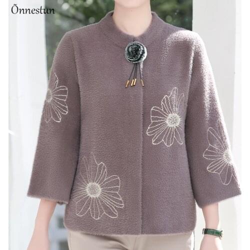 Woman Sweaters Coat New Autumn Knitted Female Cardigan Mother Jumper Women Clothes Mohair Embroidery Cardigan Women