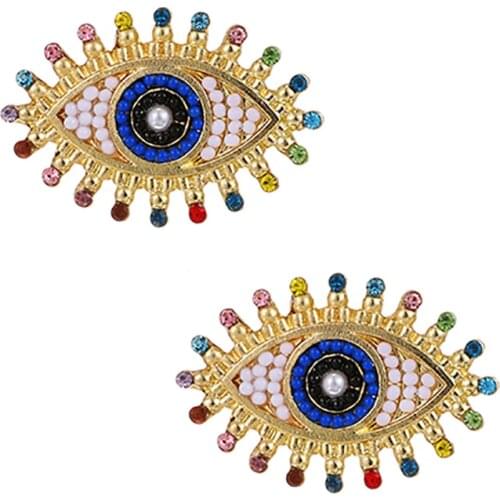 ZHINI Turkish Evil Eye Stud Earrings for Women Boho Vintage Gold Color Earring Charming Colorful Crystal Jewelry 2021 pendientes