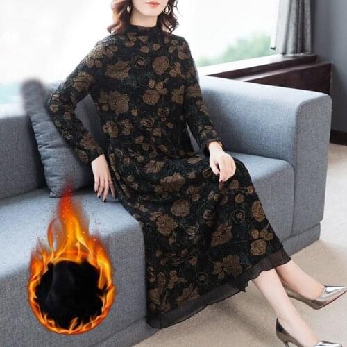 2021 Winter Loose 4XL Plus Size Floral Warm Maxi Dress Autumn Casual Vintage Midi Sequins Dresses Elegant Women Bodycon Vestidos