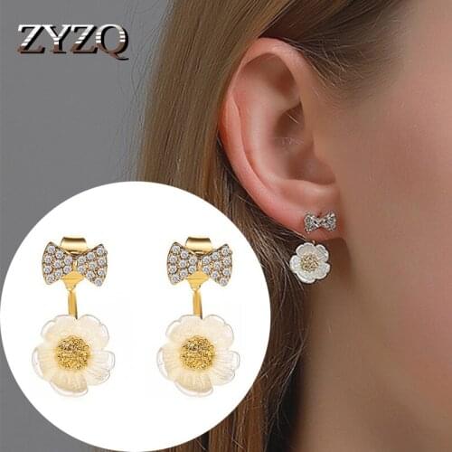 ZYZQ 2020 Crystal Drop Earrings Fashion Cubic Zirconia Flower Bow Stud Earrings for Women Girls Jewellery Valentine Day Gift