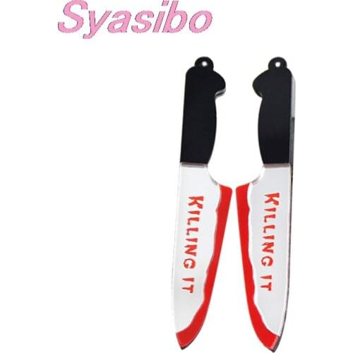 1pair) AC1074-79mm Acrylic Halloween Knife For Earrings Killing it Blood Laser Cutout Halloween Knife For Earring