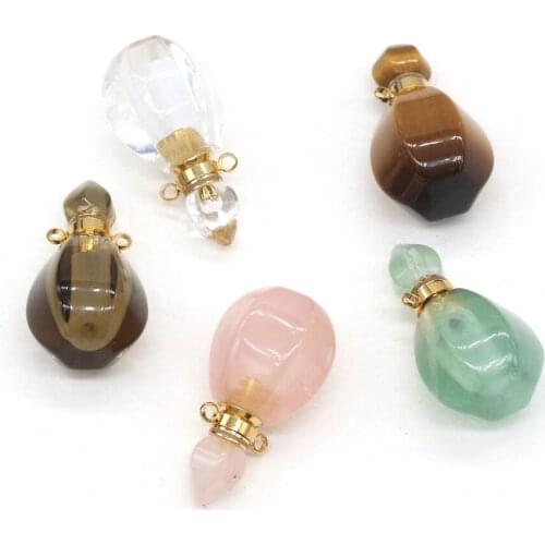 1PC Natural Stone Perfume Bottle Pendant Tiger Eye Essential Oil Diffuser Charms Connectors for DIY Necklace Jewelry Making Gift