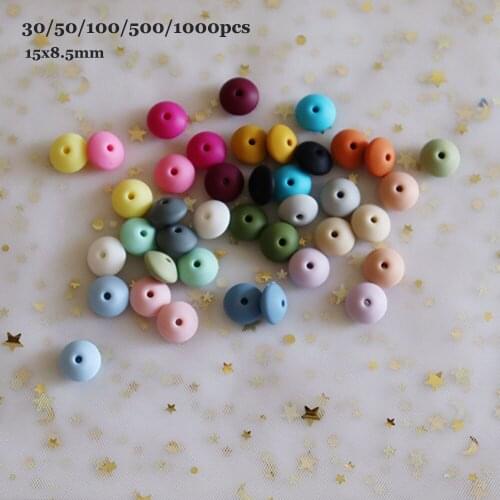 30/50/100Pcs Pearl Silicone Lentil Beads 15mm Baby Toy Round Baby Teether Teething Necklace Bracelet DIY Loose Beads Accessories