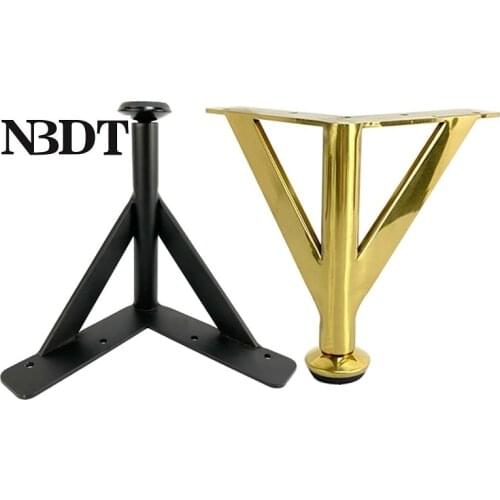 4Pcs Titanium Gold Matte Black Steel Triangle Shape Furniture Cabinet Cupboard Coffee Table Leg With Leveling Feet