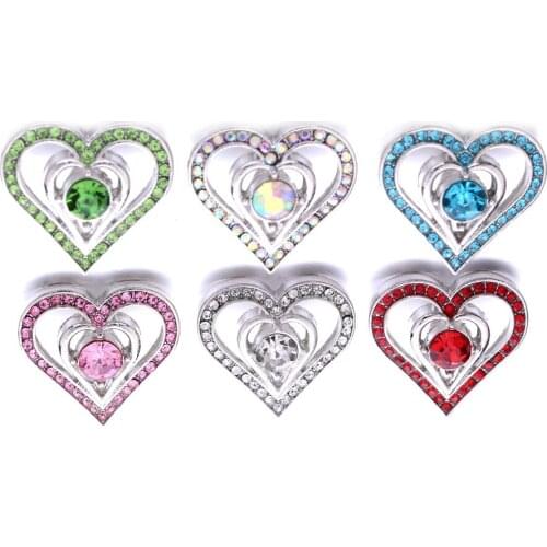 5pcs/lot High Quality Snap Button Jewelry DIY Crystal Rhinestone Love heart 18mm Metal Snap Buttons Fit Snap Bracelet Bangle