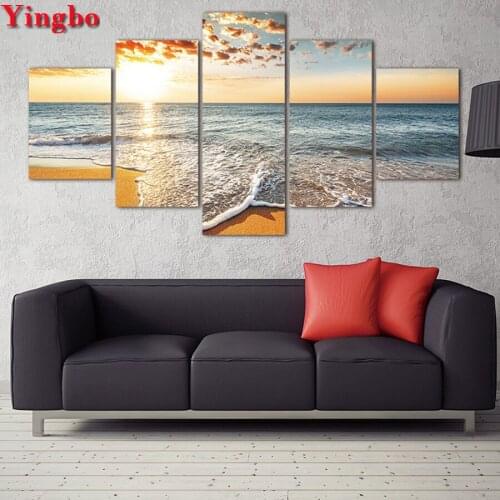 Seascape Sunrise DIY Diamond Painting Cross Stitch Kits Full Square/Round Diamond Embroidery 5D Mosaic Home Decor 5pcs