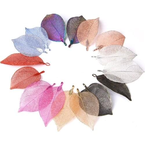 5 Pieces Leaves Pendants For Women Multi Color Natural Hollow Long Leaf Necklace Charm For DIY Making Women Jewelry Accessory