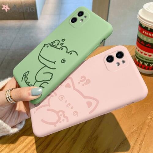 ASINA Cute Cat Case For iPhone 11 12 Pro Max Soft Liquid Silicone Cover For iPhone Xs Max Cases Couple 6 7 8 Plus Funda For Girl