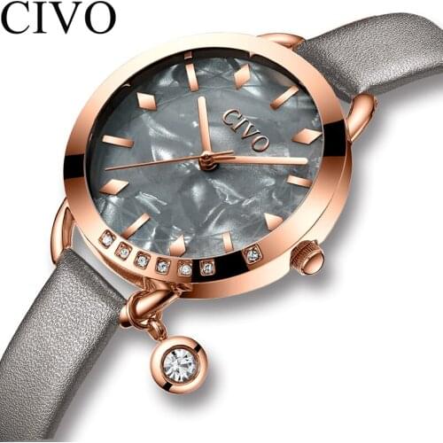 CIVO montre femme marque de luxe 2021 new ladies leather strap watches women fashion waterproof crystal clock relogio feminino