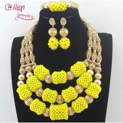 Cllen Lewelry Yellow Crystal Balls Wedding Jewelry Set Gold Bridal Indian Jewellery Necklace Set New 2017 Free Shipping N0082