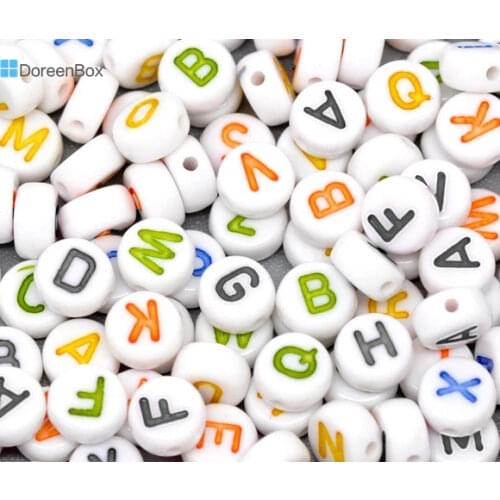 Doreen Box hot- 500Pcs Mixed Alphabet/Letter Flat Round Acrylic Spacer Beads 7mm(B10530)