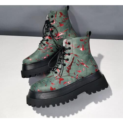 European Station 2020 New Network Red Graffiti Sponge Cake Platform Increased Casual Strap Dr. Martens Boots Short Women