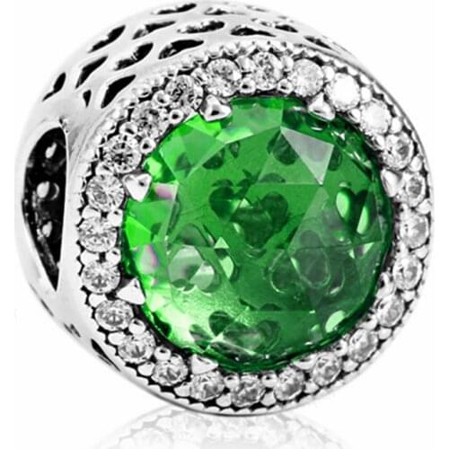 925 Sterling Silver Green CZ European Charms Bead Fit Original Bracelets Chain DIY Girl Women Pendant Charm Beads Jewelry Making