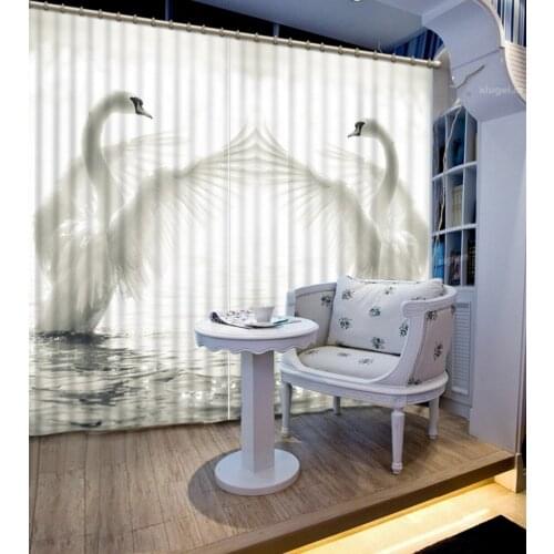 Photo white swan curtains Bedroom Living Room Kitchen Home Textile Luxury 3D Window Curtains Blackout Shade Window Curtains
