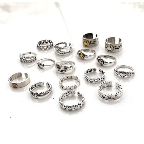 Ring set Luxury Multi Happy Smiley Face Open Rings For Women Creative Circle Cute bague Party Adjustable Punk Jewelry anillos