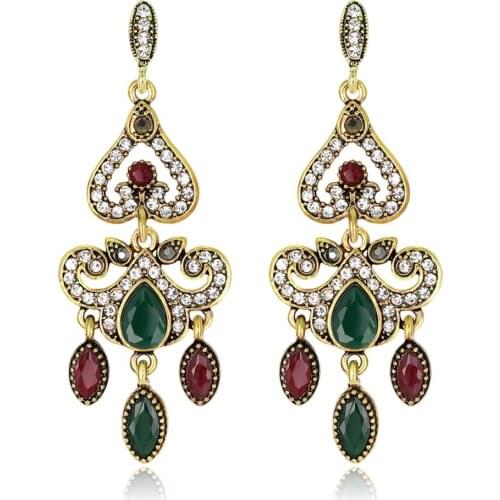 HOT SALES!!! Ladies Cocktail Vintage Boho Resin Rhinestone Long Dangle Chandelier Earrings Wholesale Dropshipping New Arrival