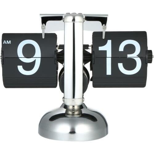Small Scale Table Clock Retro Flip Over Clock Stainless Steel Flip Internal Gear Operated Quartz Clock Black/White