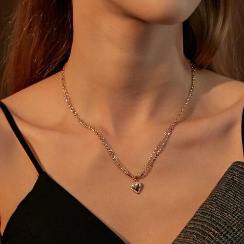 Fashion Multi Layer Lock Portrait Pendants Necklaces For Women Gold Metal Key Heart Necklace New Design Jewelry Gift