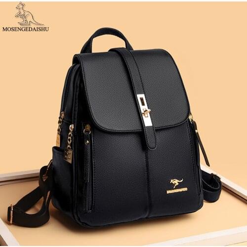 Fashion Letter Design Ladies Backpack High Quality Leather Women Laptop Bags Solid Color Luxury Womens Shoulder Bag Travel Sac