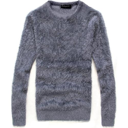 Mens Autumn Winter Thick Mohair Long Sleeve O Neck Knit Pullover / Fashion Hot Slim Slim Thick Warm Wool Sweater Male
