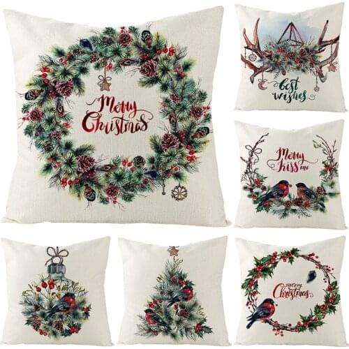 2020 Nordic new Christmas pillowcase wreath Cotton linen sofa cushion cover Throw pillow cases 45x45cm Home Decor living room