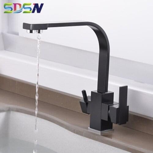 Wholesale and Retail Kitchen Water Faucet Filter Kitchen Tap Three-way Kitchen Sink Faucet Purify Water Faucet Square Black Tap
