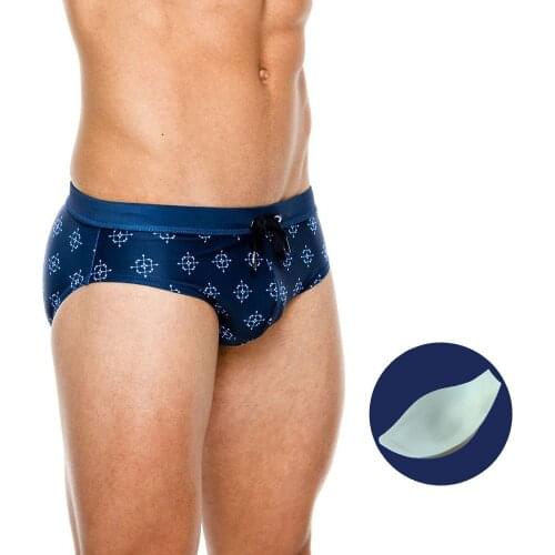 Men Swim Briefs Geometric Printed Triangle Swimming Trunks Triangular High Quality Beach Bath Wear With Sponge Pad