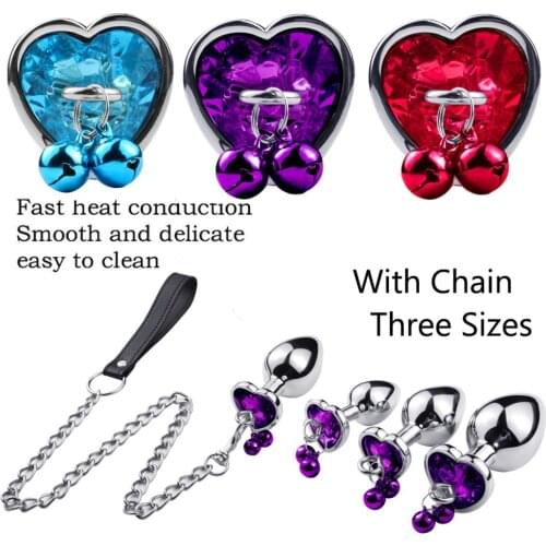 SM Adult Games Jewelry Base Anal Butt Heart Plugs Anal Vagina Massager Bell Plug With Chain Sex Toys For Woman Adult Toys GS0301