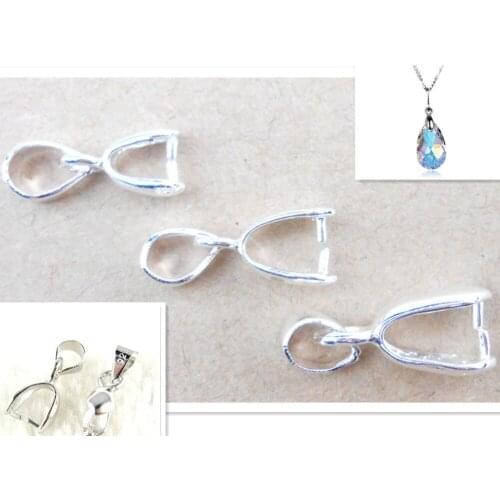 50PC Wholesale DIY Size M 6X14mm 925 Sterling Silver Findings Bail Connector Bale Pinch Clasp 925 Silver Pendant Fittings Bail