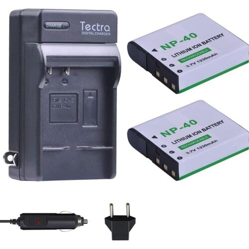 Tectra 2Pcs NP-40 NP40 NP 40 Battery+ Digital Charger for Casio EX-FC100 FC150 FC160S Z400 PRO P505 P600 P700 ZOOM Z100 Z1000