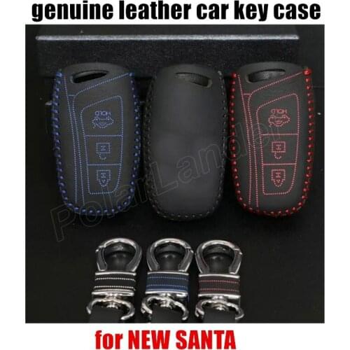 Only Red top quality car key case fit for HYUNDNAI NEW SANTA leather cover key case sewing by hand car styling new design