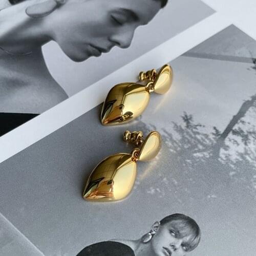 Two tone gold waterdrop drop earrings for women teardrop geometry statement earring for club party luxury designer elegant