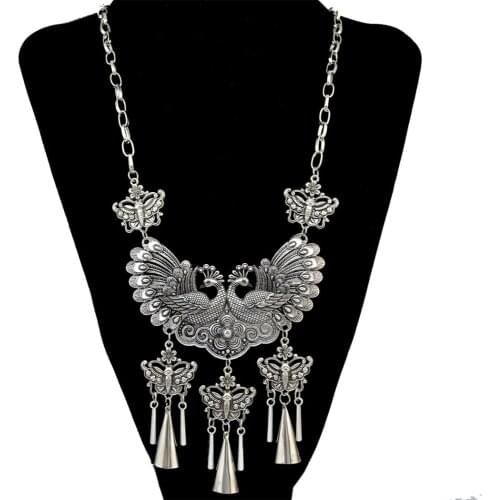 Gypsy Big Peacock Butterfly Pendant Necklaces for Women Bohemian Oxidized Ethnic Jewelry Vintage Animal Necklace Tribal Indian