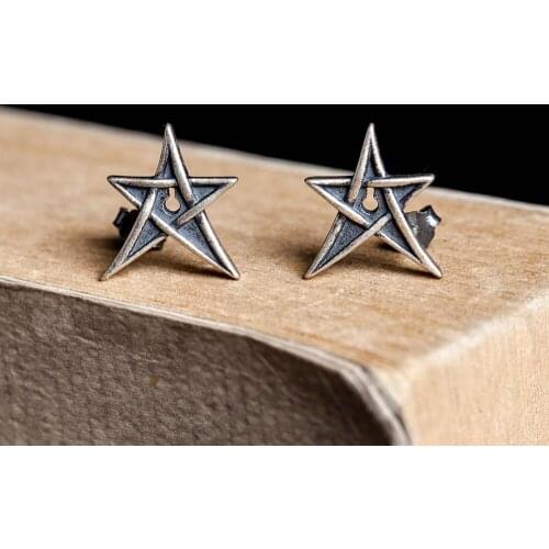 VamGoth1573 925 Pure Silver European and American Fashion Large Edition Reverse Pentagram Devil Ear Nail Jewelry Free