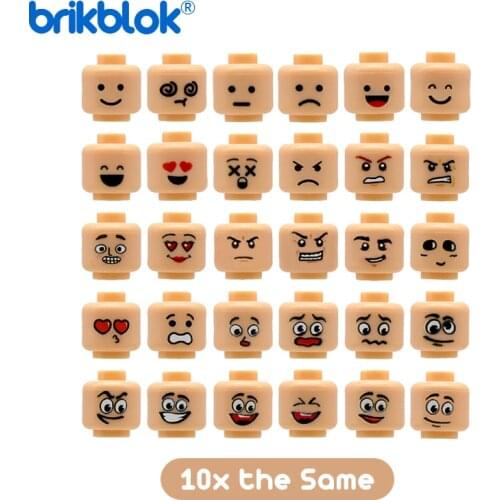 10 Mini Head Lot Heads Face Skin color Bricks for Custom Figures MOC Building Blocks Toys Construction Toy for Children