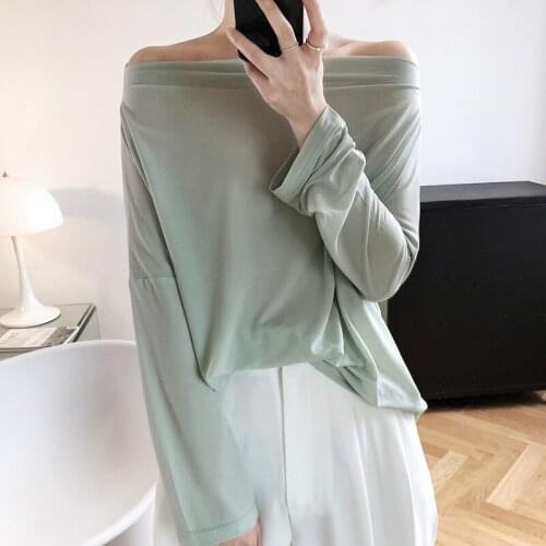 2020 Pure Color Sexy Off The Shoulder Thin Shirts Long Sleeve T Shirt Harajuku Casual Tops For Women Summer Tees