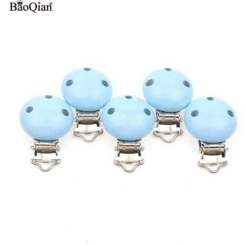 5Pcs Wooden Metal Baby Dummy Pacifier Clips Holders Round Clasps Suspender Garment Accessories Plastic Insert