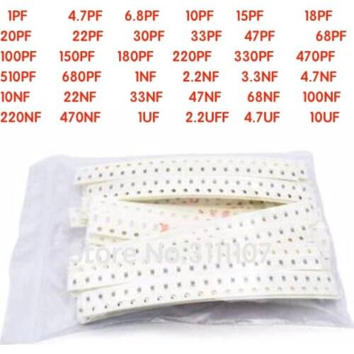 720pcs/LOT 1pF~10uF 0603(1608) SMD Capacitor Assorted Kit 36 Values*20pcs=720pcs 1608 Samples Kit Electronic Diy Kit New