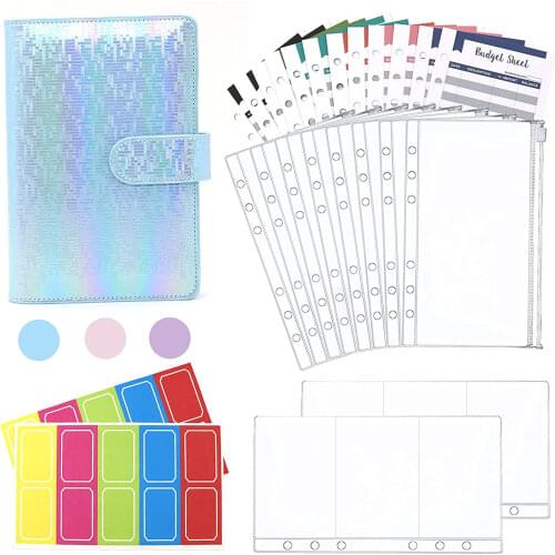 A6 Binder Budget Cash Envelopes Planner Organizer,Expense Budget Sheets,Binder Zipper Pockets, Sticker Label for Saving Money